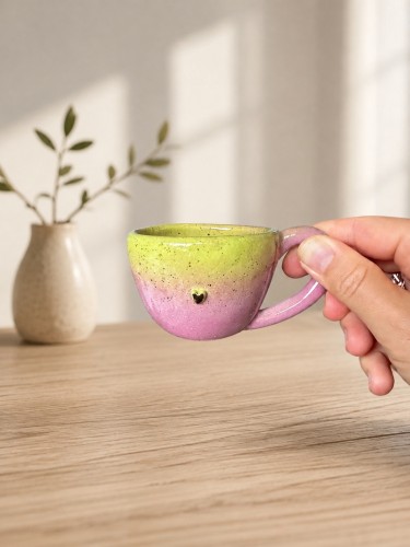 Filiżanka limonkowo różowa 100 ml espresso z serduszkiem.jpg