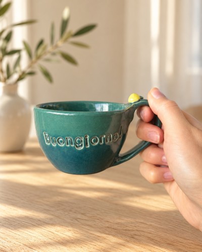 Filiżanka 200 zielono-morska z napisem buongiorno.jpg