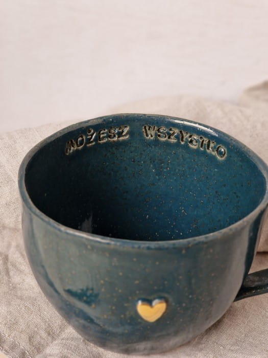 Ręcznie wykonany kubek ceramiczny 400 ml w kolorze morskim