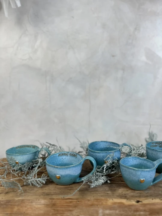 Kubek ceramiczny 400 ml turkusowy w zestawie z filiżankami