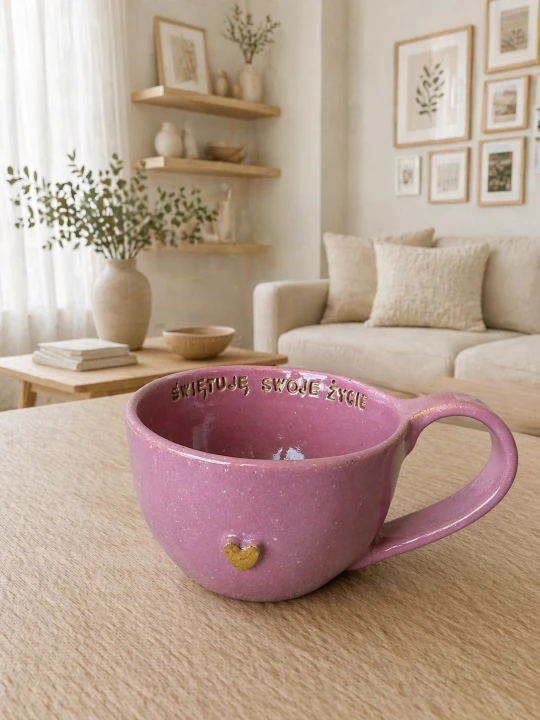 Różowa filiżanka na kawę